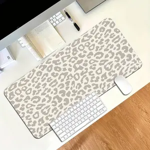 XL/XXL computer keyboard and mouse pad, beige and brown leopard print pattern, gray - heavy-duty surface suitable for office, home, game settings - for players, students, brains, gaming desk accessories, home office