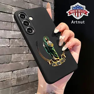 Straight Edge Guardian Saint Pattern Phone Case for Samsung S24 ULTRA PLUS S25 S23 S22 Plus Ultra Shockproof Drop Protection Rugged Durable Silicone Cover