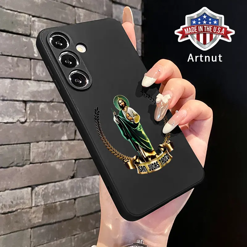Straight Edge Guardian Saint Pattern Phone Case for Samsung S24 ULTRA PLUS S25 S23 S22 Plus Ultra Shockproof Drop Protection Rugged Durable Silicone Cover