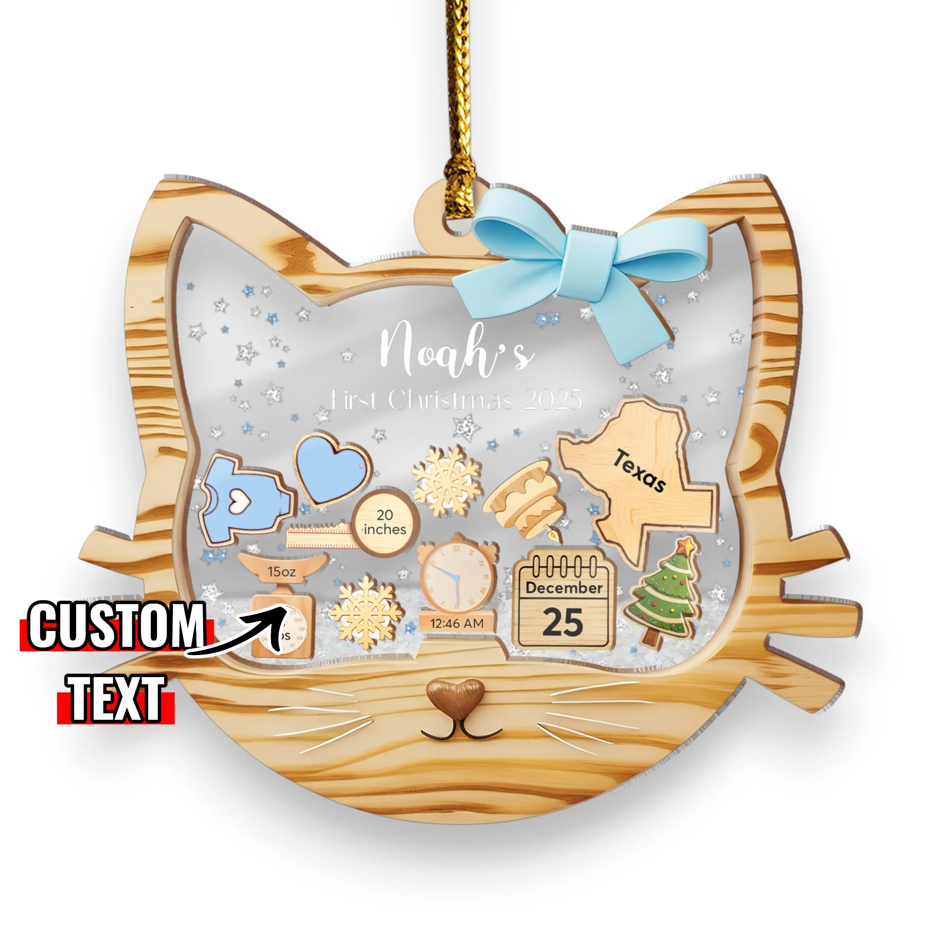 Personalized Baby's First Christmas Ornament 2025 Custom Baby Boy Girl First Christmas Bauble Newborn Gift 4D Shake Ornament for Babies with Custom Text and Teddy Bear Design