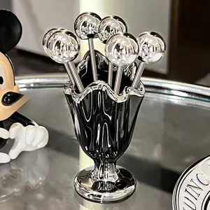 Mini Pleated Fruit Forks + 6 Small Forks, Stainless Steel Material, Safe Household Tableware Fork Set, Storage Jar, Cake Dessert Fruit Sticks, Suitable for Festivals