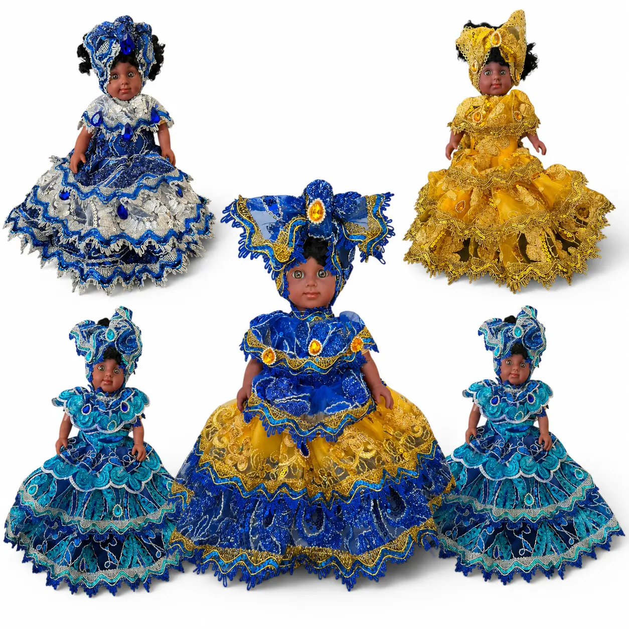 Spiritual Doll in Blue & White Dress Yemaya Oshun Santeria Inspired Orisha for Altar, Home Decor, Religious Practice, Afro-Caribbean Tradition & Spiritual Collection