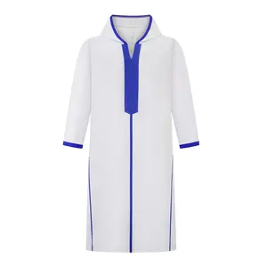 White Blue Rhythm" Robe |   with blue thread, embodying the pure elegance of Middle Eastern ceremonies