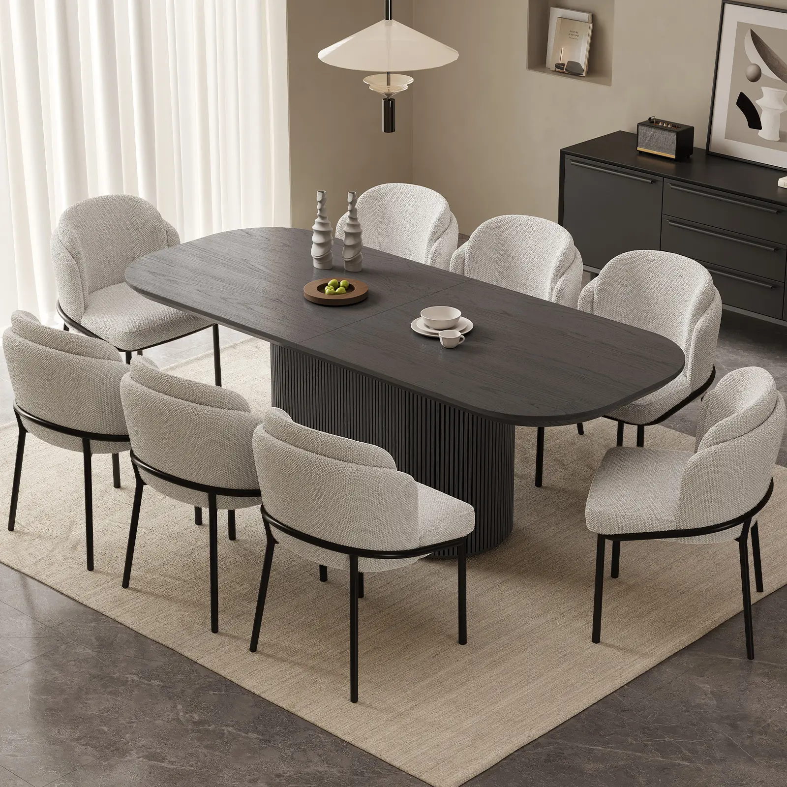 Guyii Black Oval Dining Table Set for 4-8 with 4/6/8 Comfortable Chairs Modern Kitchen Table for Dining Room & Living Room Ergonomic Durable Design Furniture summerwins