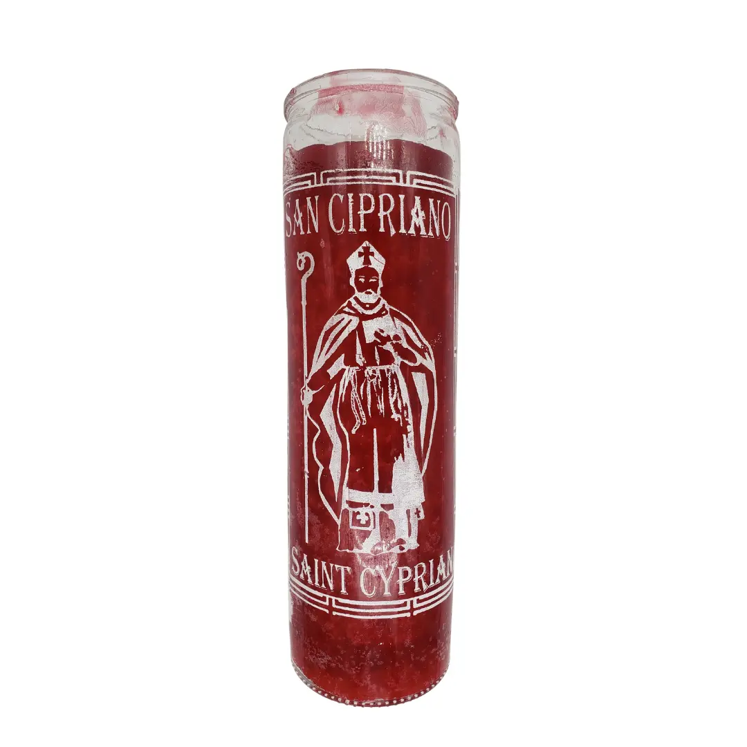 SAN CIPRIANO VELADORA ROJA / SAINT CYPRIA RED RITUAL CANDLE