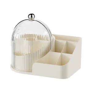 Transparent Rotating Makeup Organizer Box, Dustproof Makeup Brush Set, Compartmented Lipstick and Eyebrow Pencil Desktop Vanity Storage Box