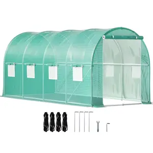 Walk-In Tunnel Greenhouse 14.8x6.6x6.6 Ft Portable Plant Hot House With Galvanized Steel Hoops, 1 Top Beam, Diagonal Poles, Zippered Door, 8 Roll-Up Windows, Greenhouse Tunnel For Backyard Gardens, Weatherproof Grow Tent