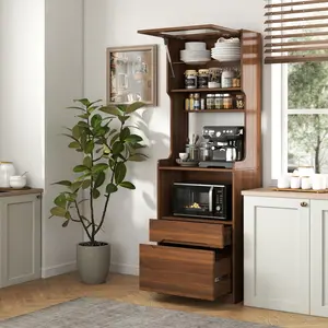 [Bellemave] Kitchen Pantry Hutch Storage Cabinet, Farmhouse Kitchen Hutch Buffet Cabinet with Microwave Stand, Freestanding Pantry Organizer for Coffee Bar, Pantry, Living Room