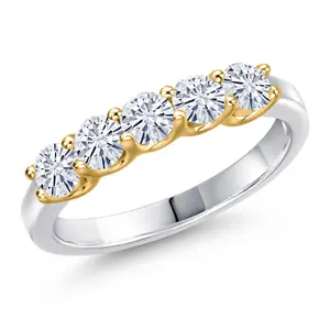 10K Two Tone Gold White Moissanite Wedding-Bands Ring For Women | 0.80 Cttw | Round 3.5MM | Gemstone Birthstone