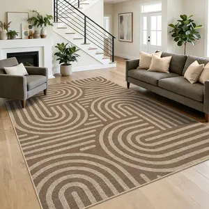 Modern Striped Jute Rug Abstract Minimalist Design Anti-Slip TPE Backing Soft Indoor Area Rug for Living Room Bedroom Dining Room Office