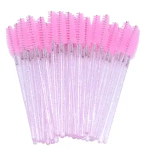 50pcs Disposable Eyelash & Eyebrow Brushes, Glitter Design Eyelash Brush Combs, Professional Makeup Brushes, Cosmetic Tools for Women, Summer Makeup Gift Set, Makeup Brushes Set