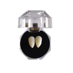 2pcs Halloween Vampire Fangs, Resin Role Play Teeth Props, with Adhesive Gel, for Costume Parties, Halloween Pranks, Carnival, Durable Abs Material, Ages 14+
