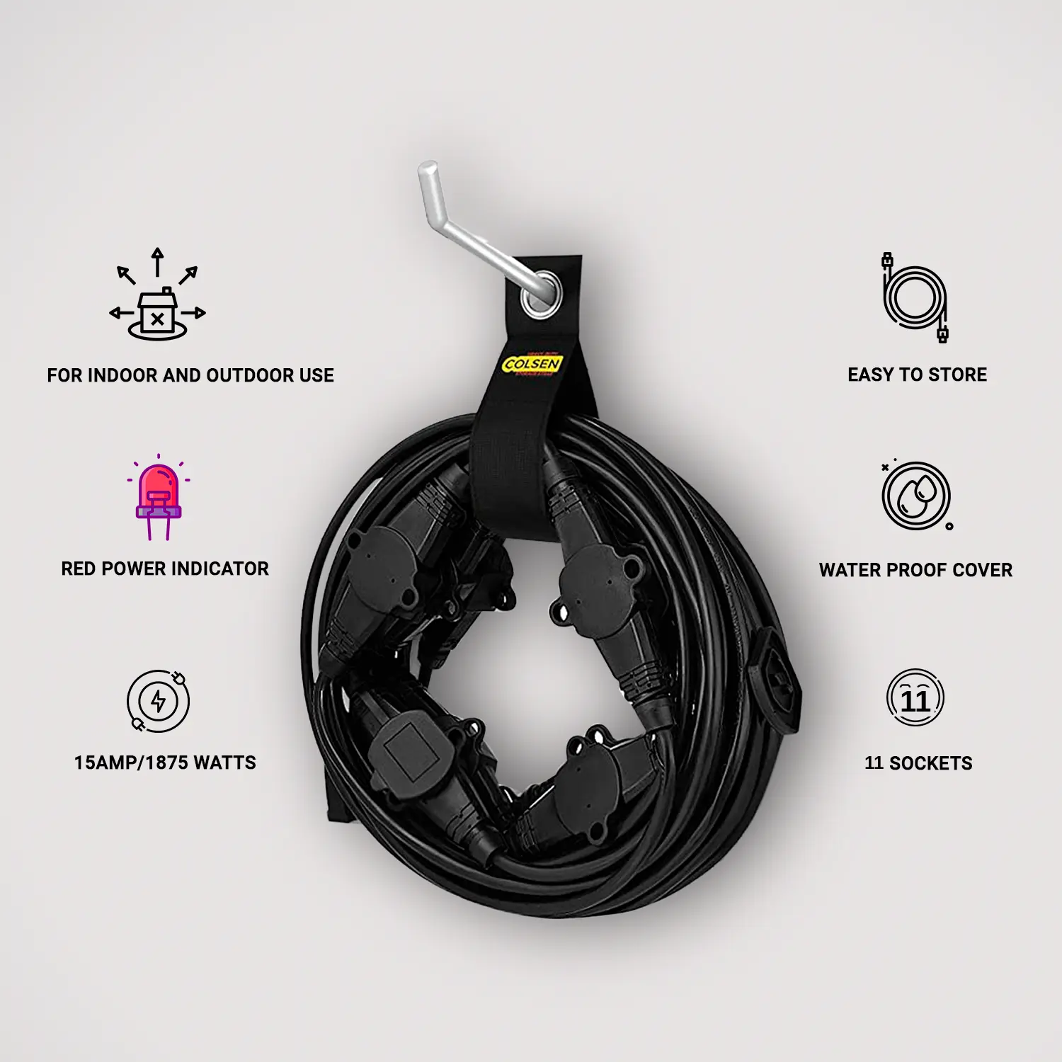 COLSEN Outdoor Extension Cord 50ft (11 outlets)