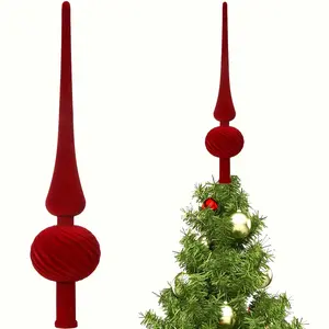 11 Inch Velvet Finial Christmas Tree Topper Vintage Spherical Tree Topper Velvet Finial Mid Century Christmas Ornament For Home Xmas Holiday Party Decorations