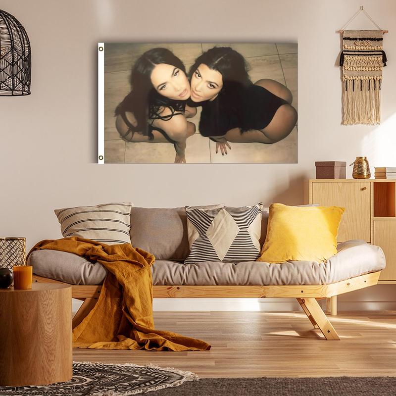 Megan & Kourtney Sexy Wall Tapestry, 3x5ft Flag with Grommets, Multicolor Wall Hanging for Dormitory, Party, Gift, Decor, Girly Apartment Decor