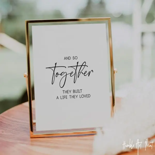 And So Together Wedding Signs - Vintage Art Poster With Family Quote For Wedding Reception Decor
