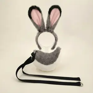 Valentines Gift Bunny Ears Headband and Tail Set Soft Plush Rabbit Ears Costume Accessories for Party Cosplay Dress Up Furry Bunny Set