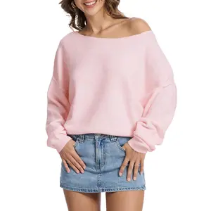 FAlABLE Women's Sweater Off Shoulder & Boat Neck Oversized Long Sleeve Pullover Cozy Knit Fall Winter Casual Tops