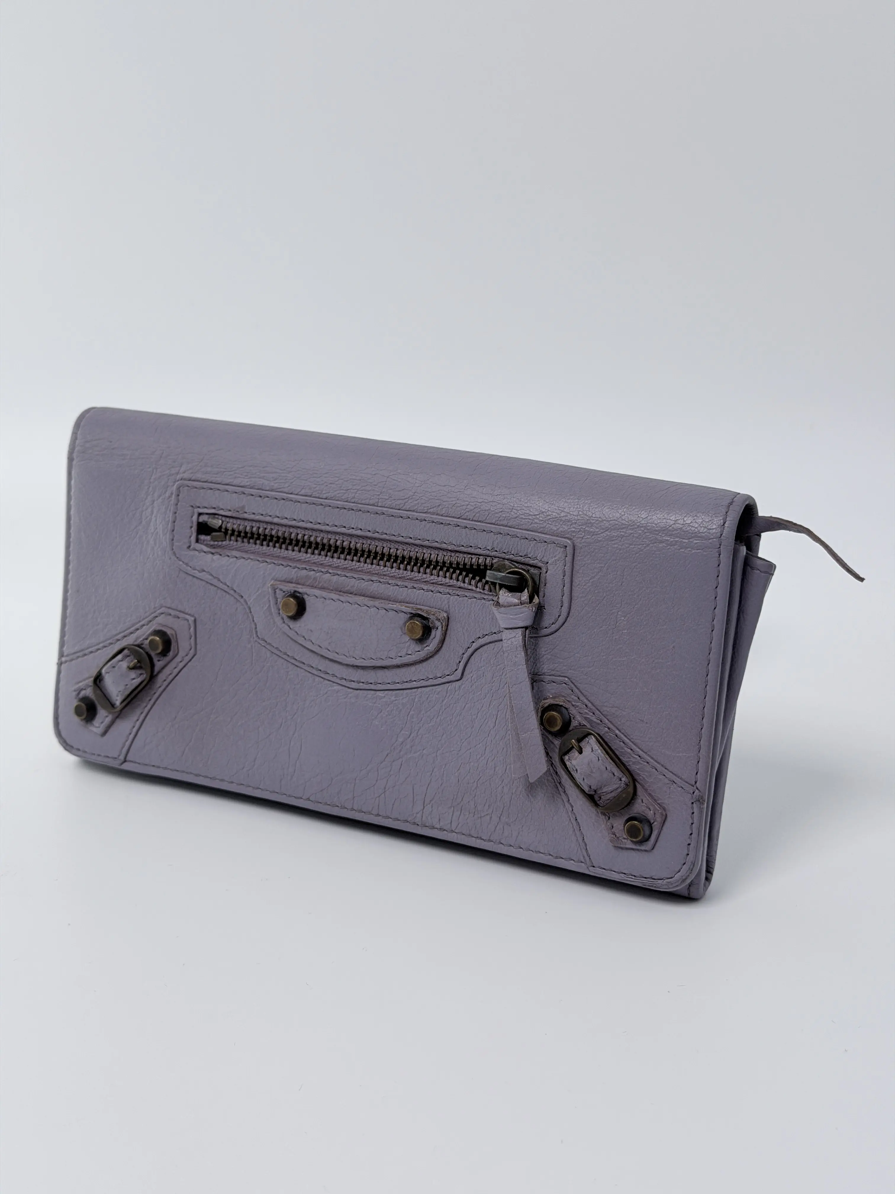 Pre-owned Balenciaga leather Long Zippy Wallet Classic Continental Zip Around Long Wallet Grey P001BB