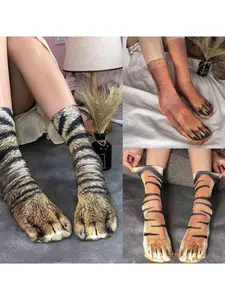 3 Pairs 3D Animal Foot Print Socks, Digital Print Socks, Fun and Unique Design, Perfect for Everyday Casual Wear, Comfortable and Stylish