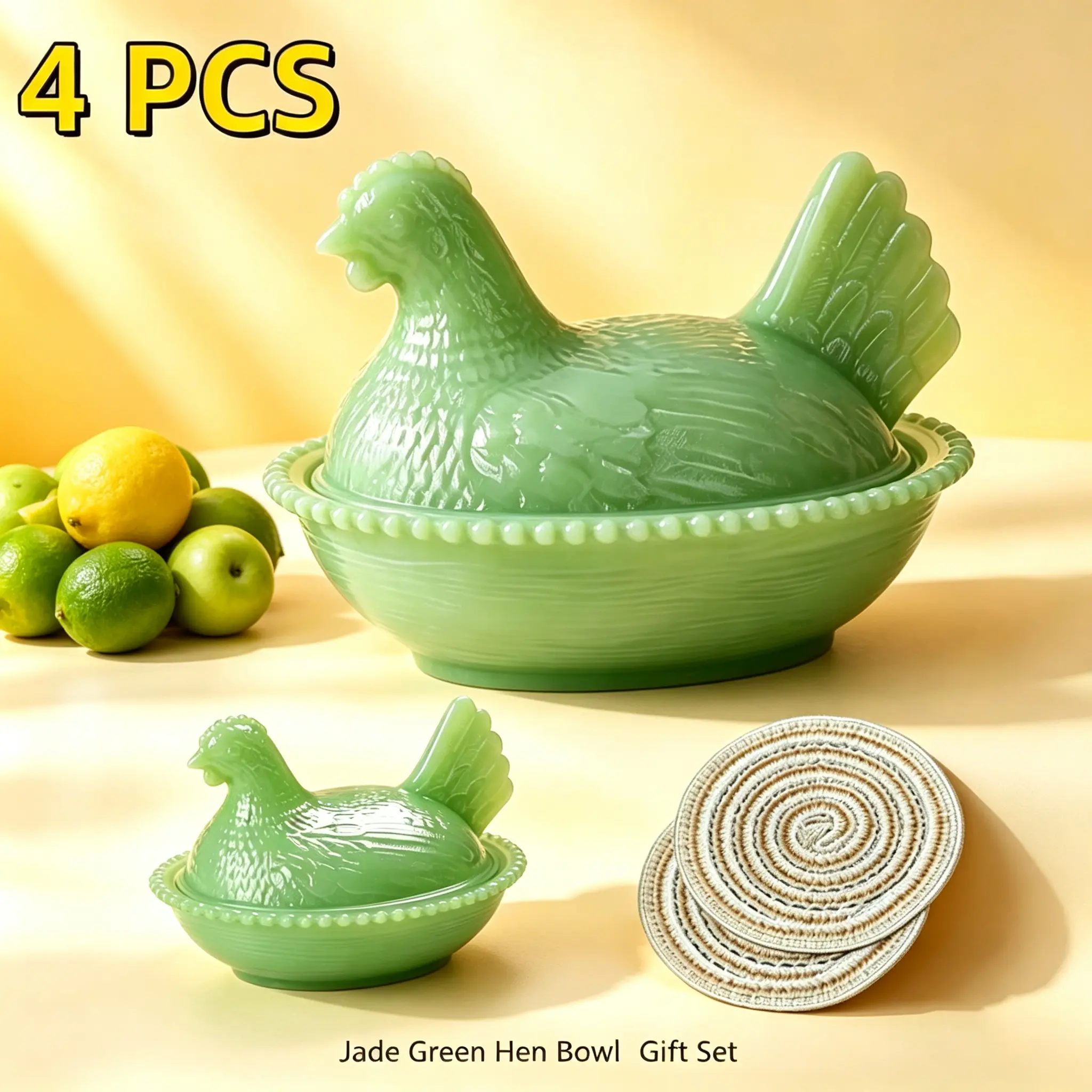 Hen On Nest Green Glass Covered Bowl, Vintage Decorative Candy Dish, Farmhouse Glass Storage Jar With Lid, Retro Table Ornament, Jewelry Trinket Container, Kitchen Snack Nut Holder, Housewarming Gift For Cottagecore Vintage Home Decor Lovers