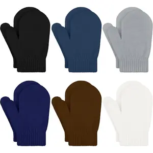 P-AS08    6 Pairs Toddler Knitted Mittens Magic Stretch Gloves Winter Warm Knitted Soft Baby Mittens