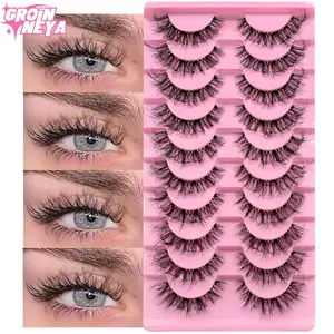 GROINNEYA 10 Pairs D Crul Lashes Natural Look Faux Mink Eyelashes Wispy Effectt False Eyelashes Thick Downy Mega Volume Lashes Soft Lightweight Eyelashes,Suitable For Daily Date Makeup