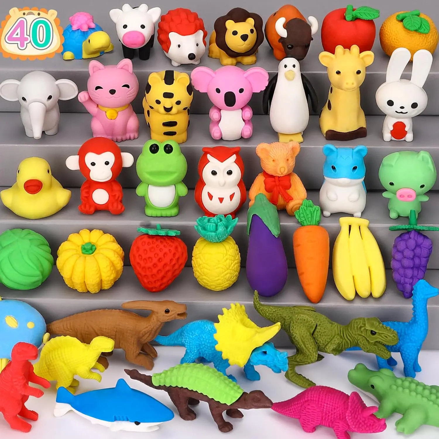 Z-SMA5 40-Pack Unisex 3D Take-Apart Mini Animal Shapes Erasers for Kids - Desserts Designs, Classroom Goodie Bags, Advent Calendar Fillers, Treasure Box Items