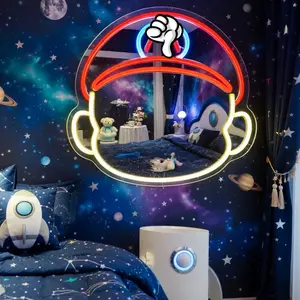 Cute Cartoon LED Neon Mirror with Soft Light, Aesthetic Vanity Mirror for Bedroom, Gaming Room Decor, USB Makeup Mirror, Gift for Girls Kids Room