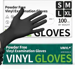 100Pcs Disposable black PVC gloves, Disposable cleaning gloves, Disposable thickened gloves, Household cleaning gloves, Vinyl disposable gloves, specifically designed for kitchen users and suitable for all four seasons