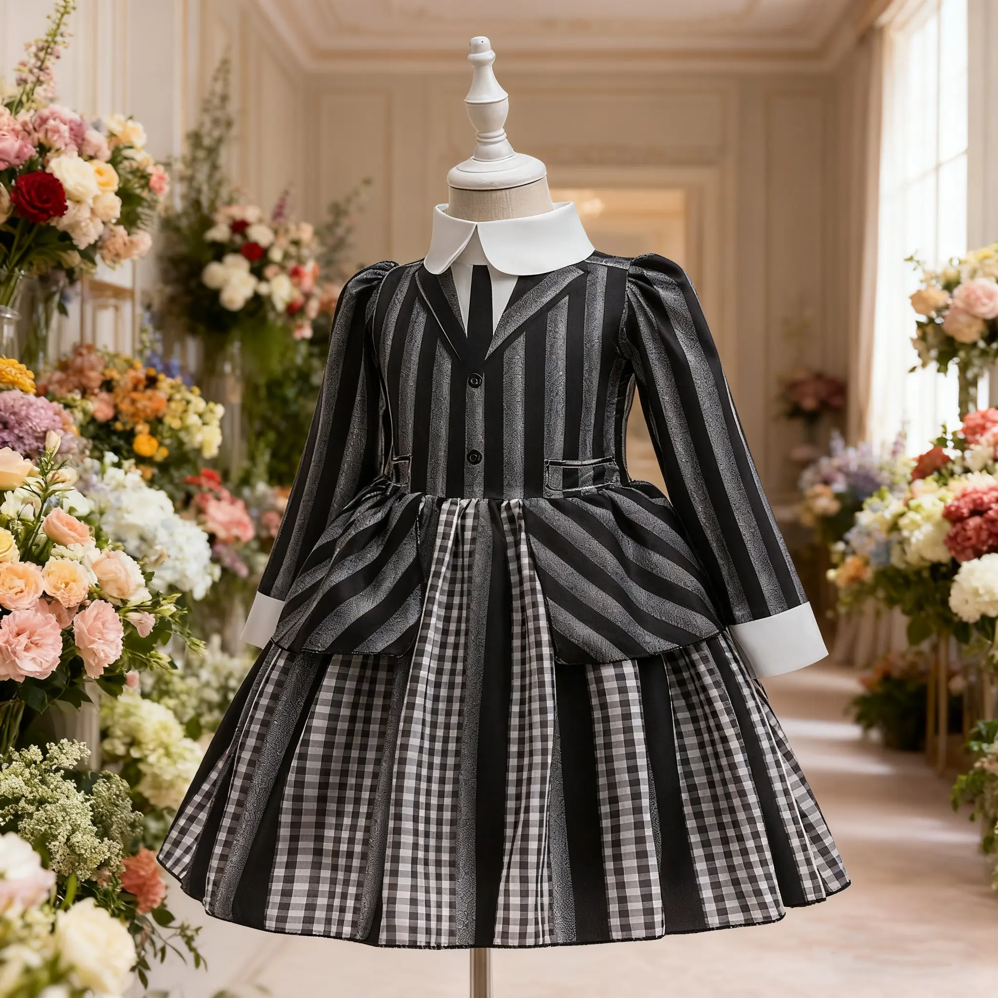 Girl's Wednesday Addams Cosplay Outfit - 006 Black Dress for 4y-5y Kids, 65cm Bust