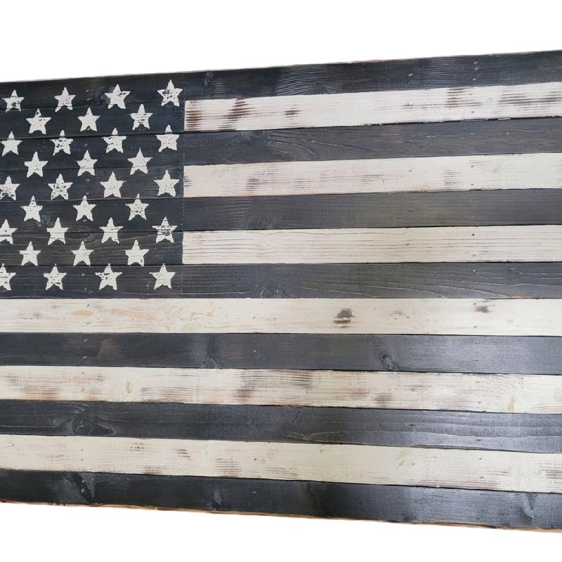 Handmade Wood Black And White American Flag Wall Decor indoor outdoor
