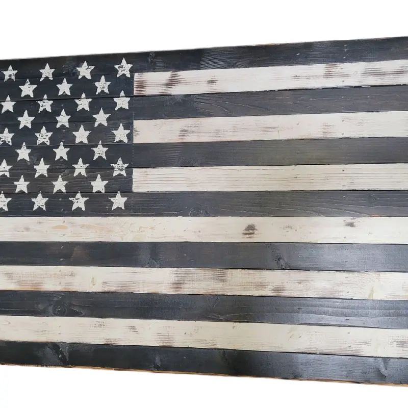 Handmade Wood Black And White American Flag Wall Decor indoor outdoor