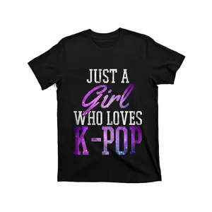 [100% Cotton] 100% Cotton Unisex Unisex Women's K-Pop Graphic T-Shirt - Just A Girl Who Loves K-Pop Tee in Purple & Blue Ombre - Soft Round Neck Casual Shirt for Girls, Concerts, Everyday Outfits - Perfect K-Pop Fan Gift Idea, Ladies T Shirts, Pop Culture
