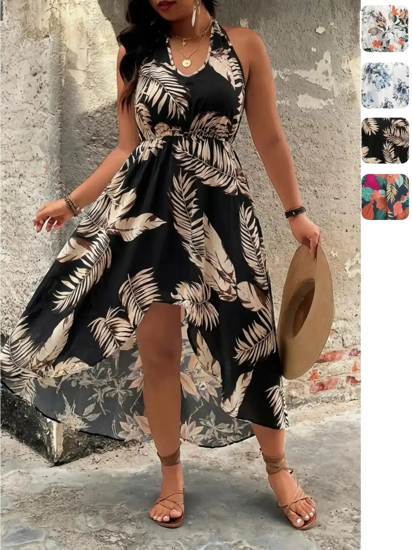 [Plus Size] Two-piece Set Floral Print Split Hem Top & Shorts Sleeveless, Boho Casual Outfits for Beach Vacation Holiday, Women's Clothes Summer, Bohemian, Fashion Style Sets, Womenswear sleek essentials comfy fit go to