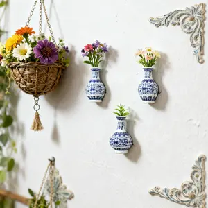 Chinoiserie Wall Vase Set | Mini Blue & White Hydrangea Haven