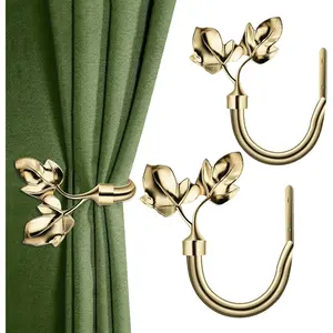 Leaf Curtain Holdbacks 2 count, Handmade Metal Curtain Tieback Side Holders Wall Mounted, Decorative Curtain Wall Hook Pull Backs for Drapes Window Home Decor