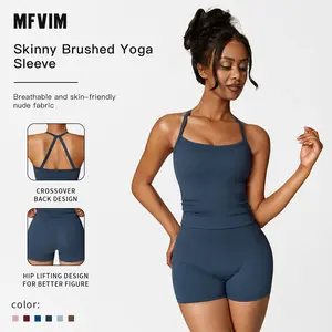 MFVIM Women's Sportswear Tank Top With High Waisted Hip Lifting Shorts Gym Yoga Exercise Clothing Breathable Activewear Workout Set