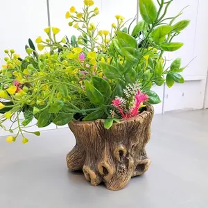 Vintage Resin Tree Stump Planter, Rustic Garden Pot, Durable Outdoor Flower Container, Natural Wood Texture, Patio Plant Stand