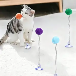Colorful Interactive Cat Toy Set, Includes Plush Ball & Metal Spring Teaser Rod, Durable No Battery Needed, Perfect for All Cats