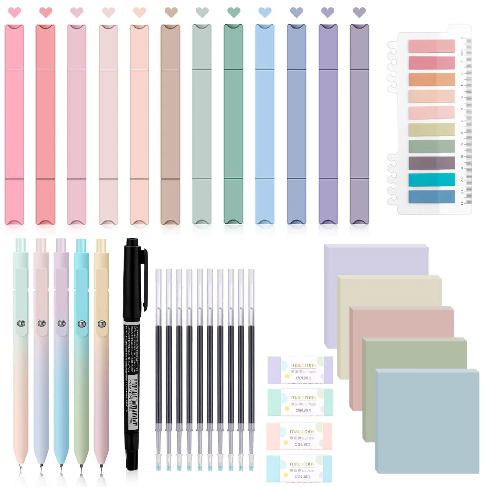 Stationary Set, 1 Set Including Highlighters, Mechanical Pencils, Color Ink Gel Pens, Marker Highlighter, Bible Study Supplies, Stationary Set for Student, Stationery Supplies