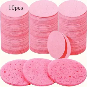 10pcs Count Compressed Facial Sponges Heart Shape Round Shape Face Sponges For Cleansing Natural Facial Cleansing Sponges Pads Exfoliating Sponges For Cleansing Skin, Home Travel, Pink