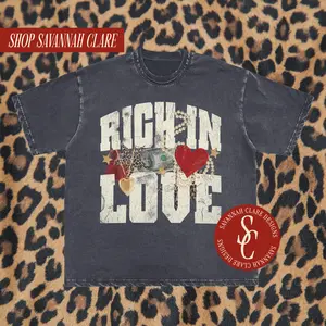 "RICH IN LOVE" Distressed Neck Vintage Graphic Tee