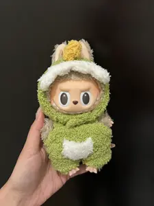 Labubu Green Dino Doll Pajama Outfit - Handmade Plush Romper with Spikes & Tail for Collectible Figures | Soft Mint Sleeves & Padded Tail Detail