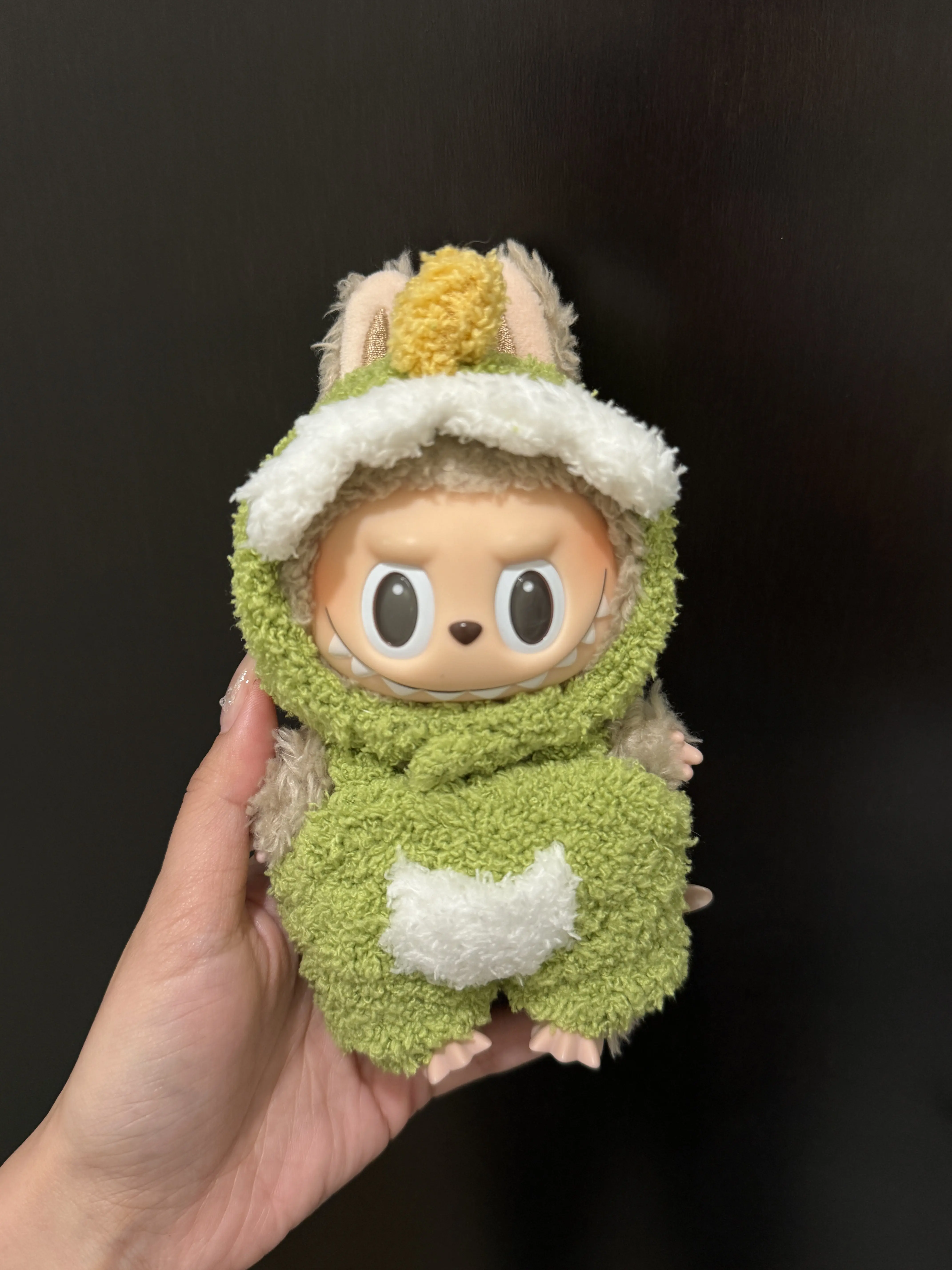 Labubu Green Dino Doll Pajama Outfit - Handmade Plush Romper with Spikes & Tail for Collectible Figures | Soft Mint Sleeves & Padded Tail Detail