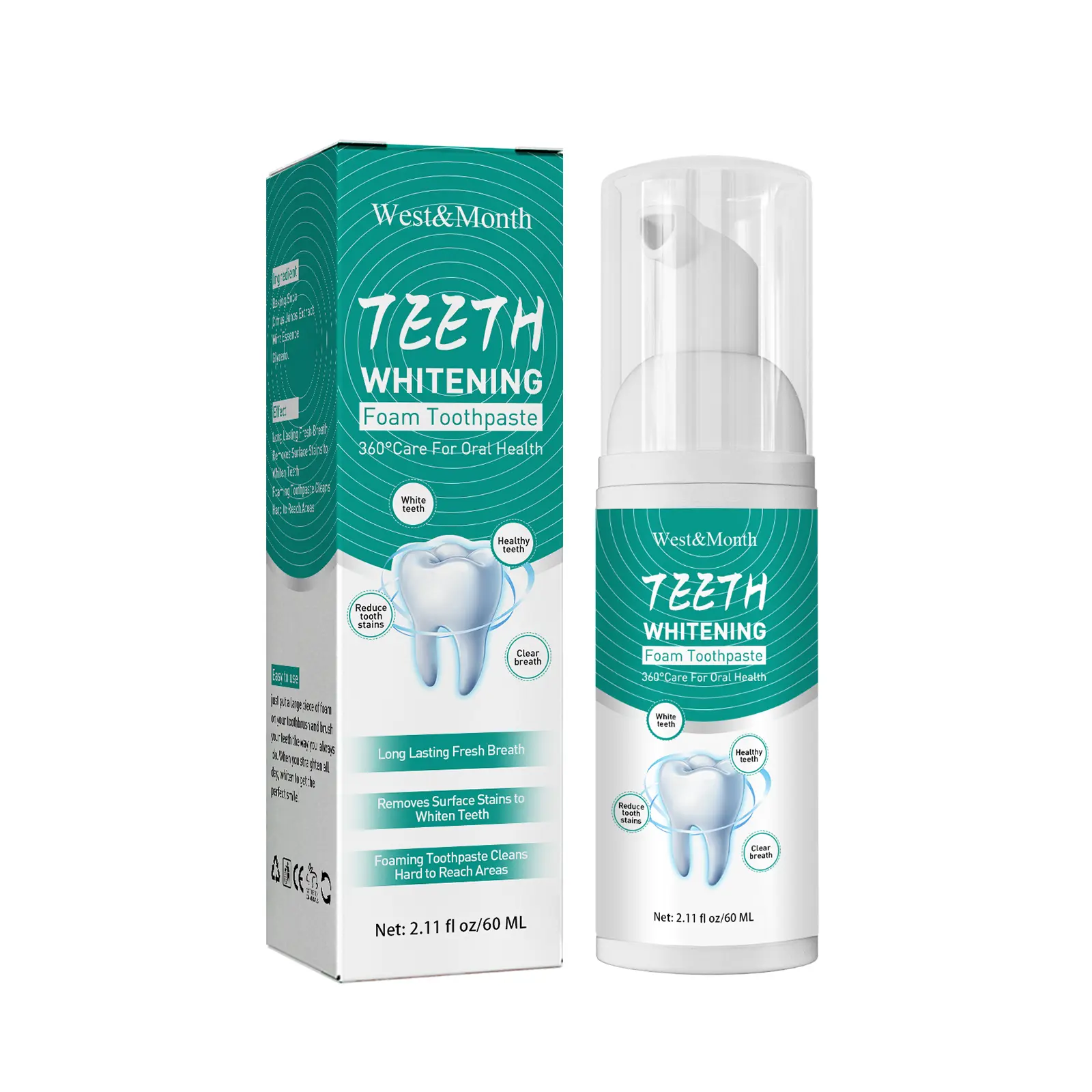 Teeth Whitening Foam Toothpaste, a Mouth Care & Dental Care Option, for Deep Cleaning Hard-to-Reach Areas, Stain Removal, and All-Day Long-Lasting Fresh Breath, Mouth Care Toothpastes, Dental Care Toothpastes