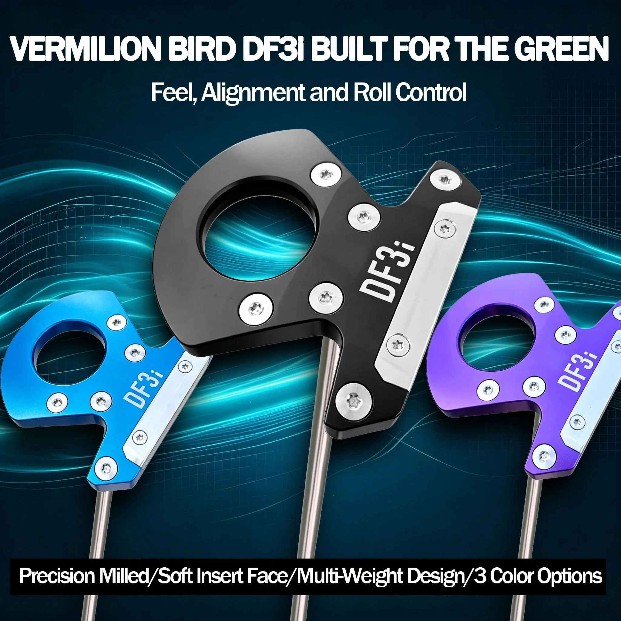 DF3i Golf Putting Putter - 1pc Golf Sport Equipment with Precision Balance Design, Stable Swing, Anti-Deviation, High-Wear Resistant Alloy Head, Comfortable Grip, Includes Professional Protective Cover
