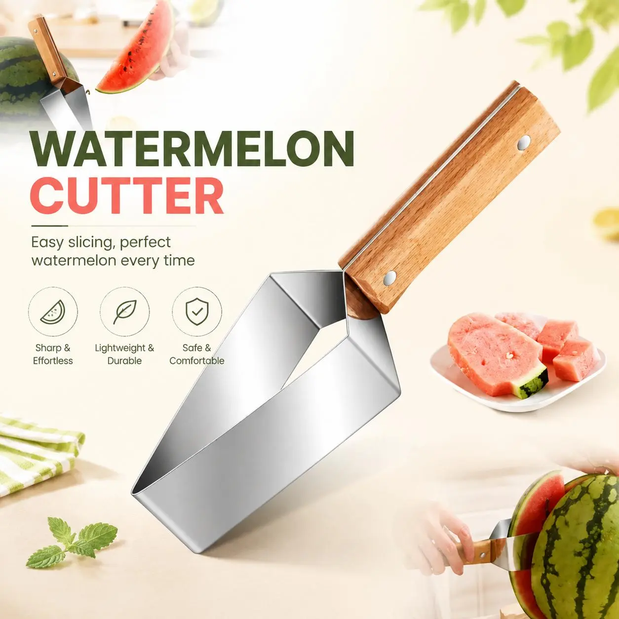 2026 New Watermelon Slicer, Stainless Steel Manual Fruit Slicer, Multifunction Watermelon Cutter Slicer Tool, Summer Fruit Quickly Cutting Gadget for Kitchen, Family Parties, Camping(1PCS),Summervibes Father's Day Gift
