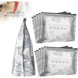 Reusable Aluminum Foil Sealable Storage Bags 2025 New Resealable Vacuum Zipper Food Pouches Stand Up Foil Bags with Label Zip Lock for Vegetable Fruit Meat 30PCS 3 Size