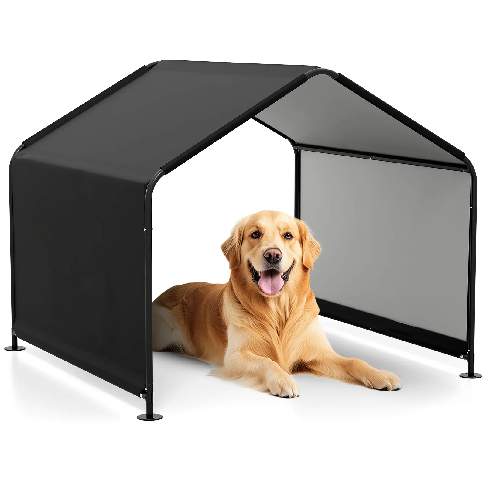 COSTWAY - Dog Shade Shelter with Waterproof Roof for Large Medium Small Breeds-Black